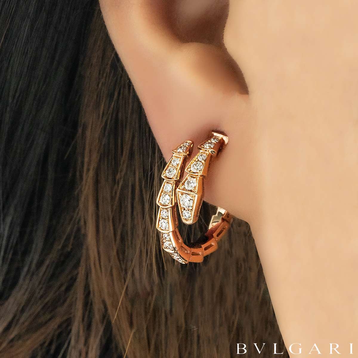 Bvlgari Rose Gold Diamond Serpenti Viper Hoop Earrings 0.75ct 358361 Bvlgari Rose Gold Diamond Serpenti Viper Hoop Earrings 0.75ct 358361